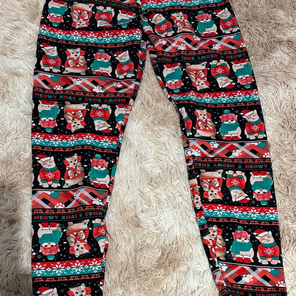 Festive Cat Santa Print Leggings - Picture 3 of 5